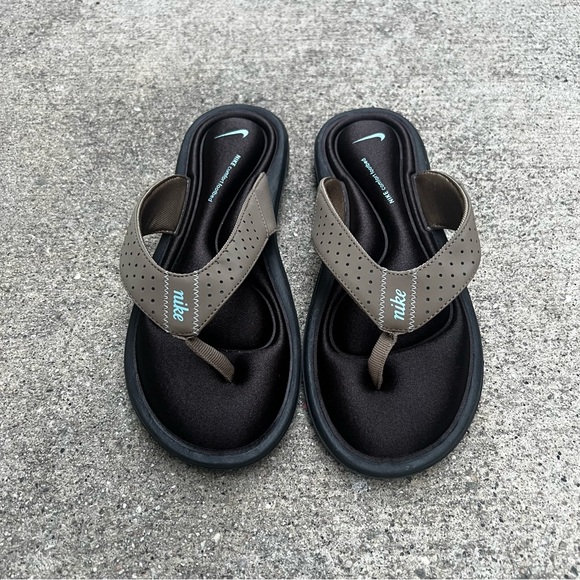 WMNS NIKE COMFORT THONG KHAKI PALE BLUE BLACK WHITE FOOTBEDS FOOT BED - Picture 10 of 15